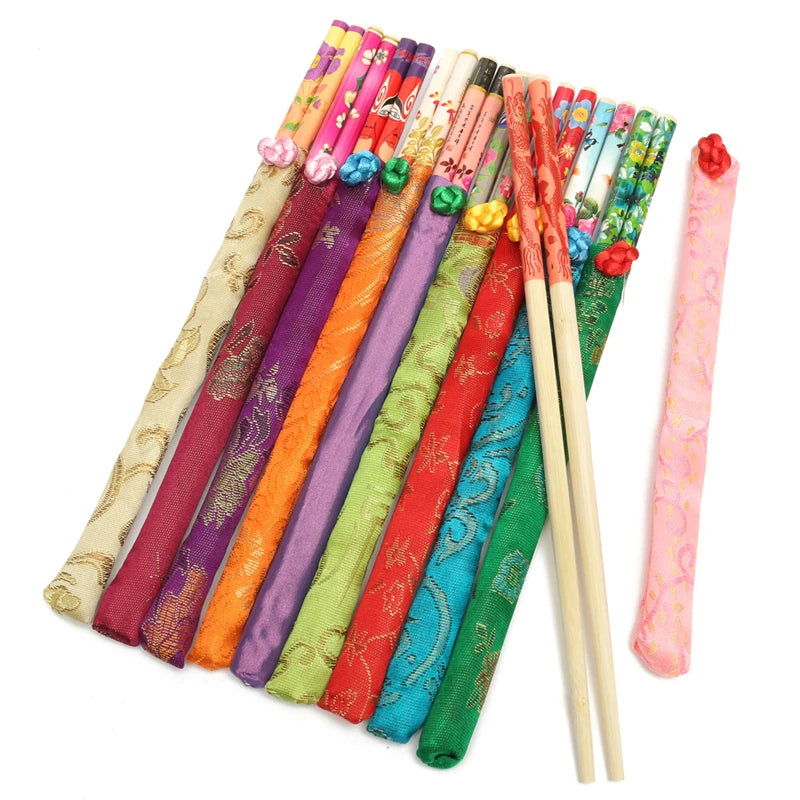 Aomily 10 Pairs/Set Natural Bamboo Chopsticks Traditional Vintage Handmade Chinese Dinner Eco-friendly Hashi Individual Wrapped