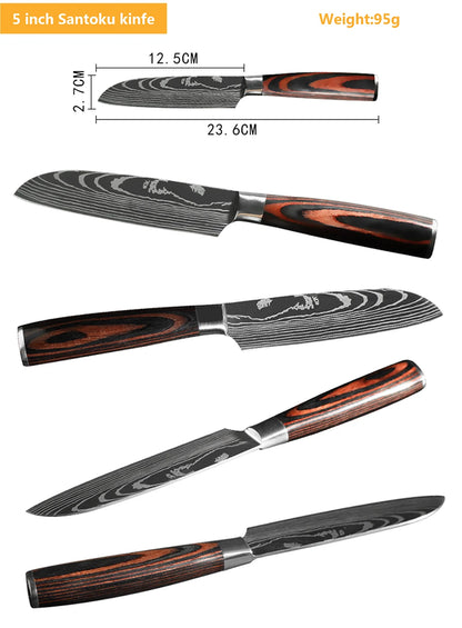 Chef Knife Set – Laser Damascus Pattern Japanese Santoku, Cleaver & Utility Knives (1-10pcs)