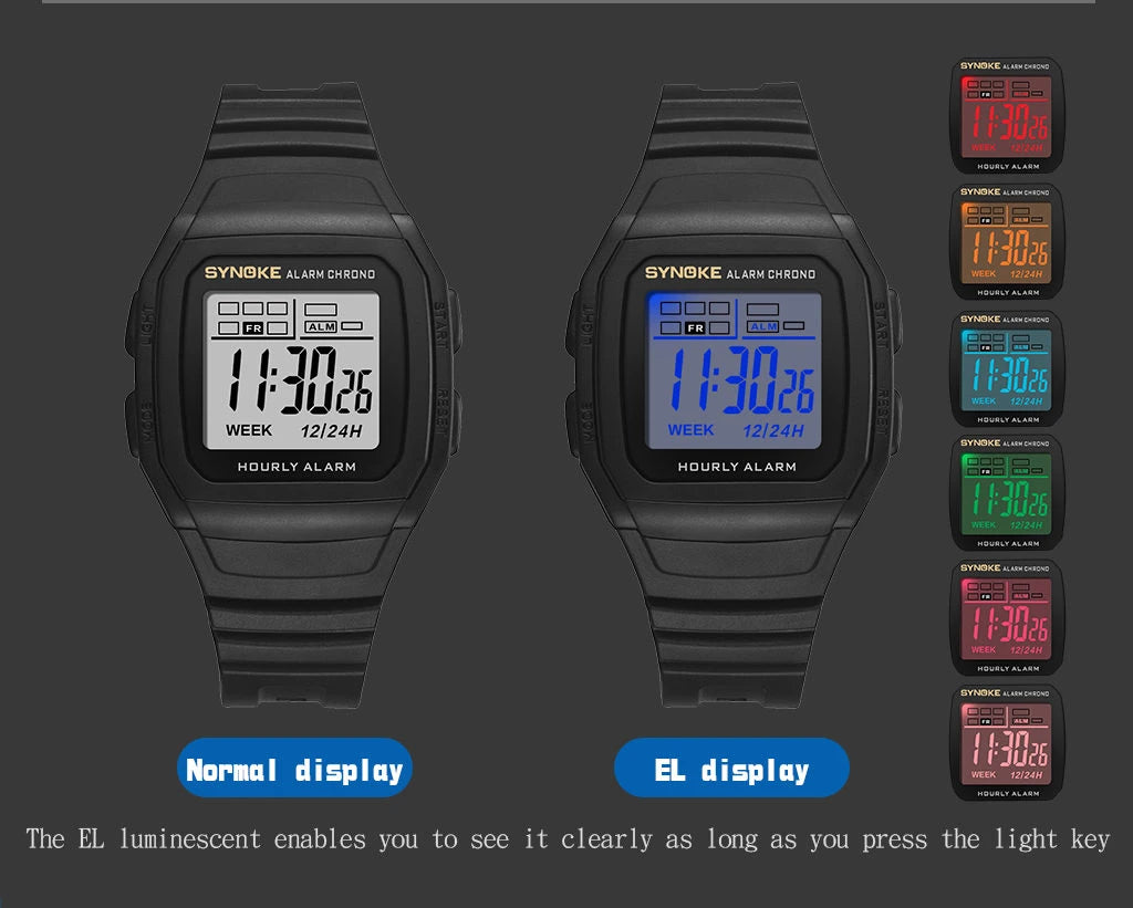 Men Digital Sports Watches, LED Display Timer 12/24 hours Digital Electronic Wristwatch Waterproof Clock