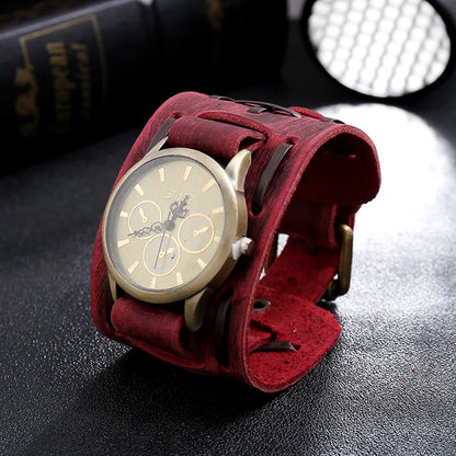 Men's Watches Punk Retro Decorative Wide Strap Watch Male Reloj Clock Leather Bracelet Quartz Military Man WristWatch - BeeTrendyShop.COM