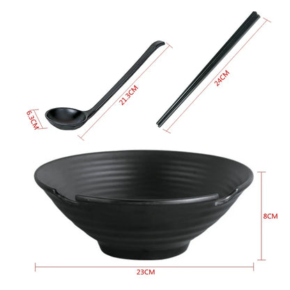 Japanese Noodle Bowl with Spoon Set – Retro Dinnerware for Ramen, Rice & Soup
