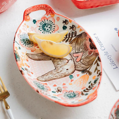 Cute Rabbit Hand-Painted Ceramic Bowl – Underglaze Soup, Noodle & Fruit Salad Bowl