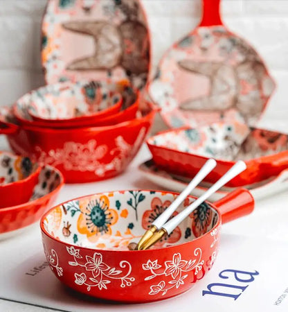 Cute Rabbit Hand-Painted Ceramic Bowl – Underglaze Soup, Noodle & Fruit Salad Bowl