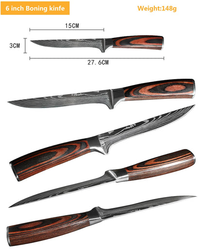Chef Knife Set – Laser Damascus Pattern Japanese Santoku, Cleaver & Utility Knives (1-10pcs)
