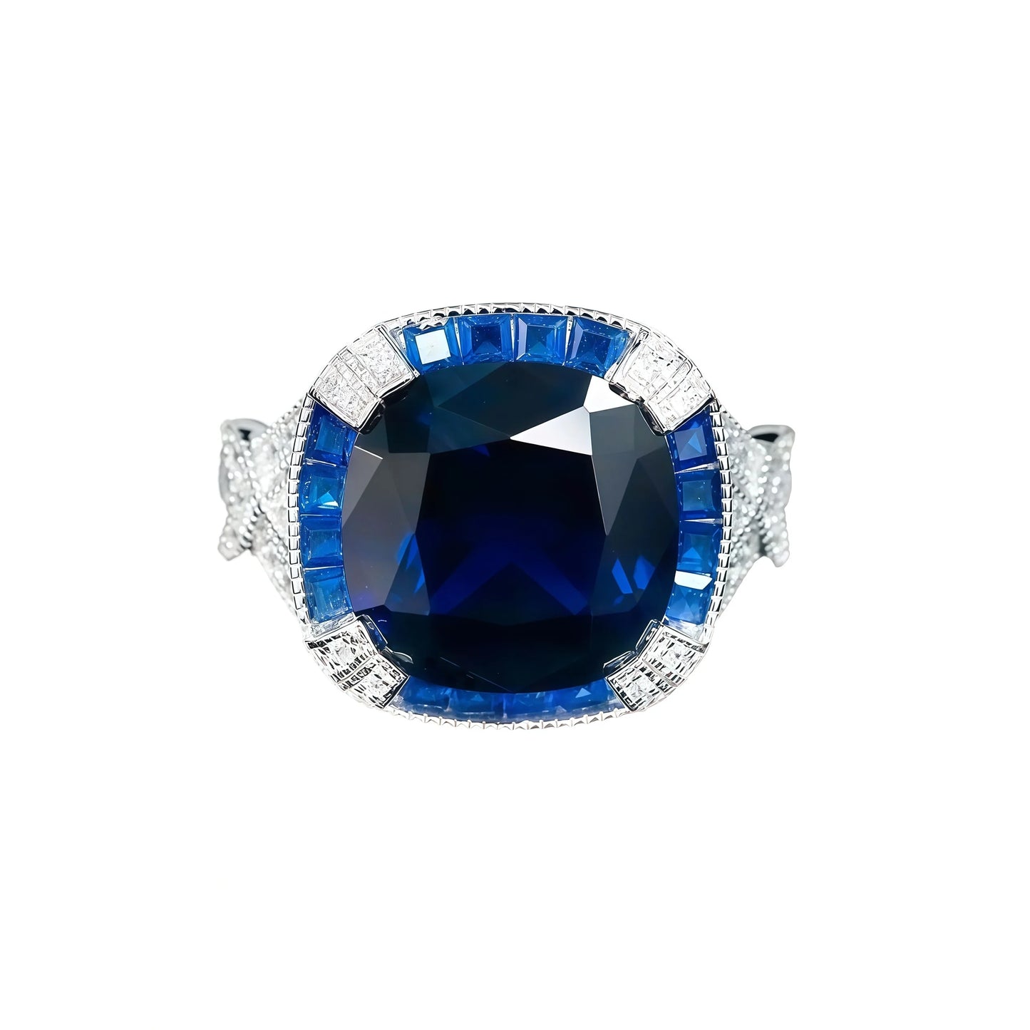 MUSHAN Jewelry Factory 925 Sterling Silver Party Ring High Carbon Diamond with Lab Grown Gemstones Blue Spinel Rings for Women
