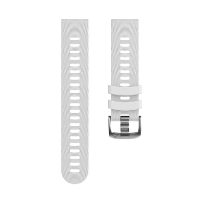 White watch strap with metal buckle on a white background
