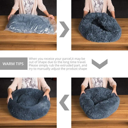 40-90cm Round Plush Pet Bed - Winter Warm Dog & Cat Bed for Medium-Large Pets - BeeTrendyShop.COM