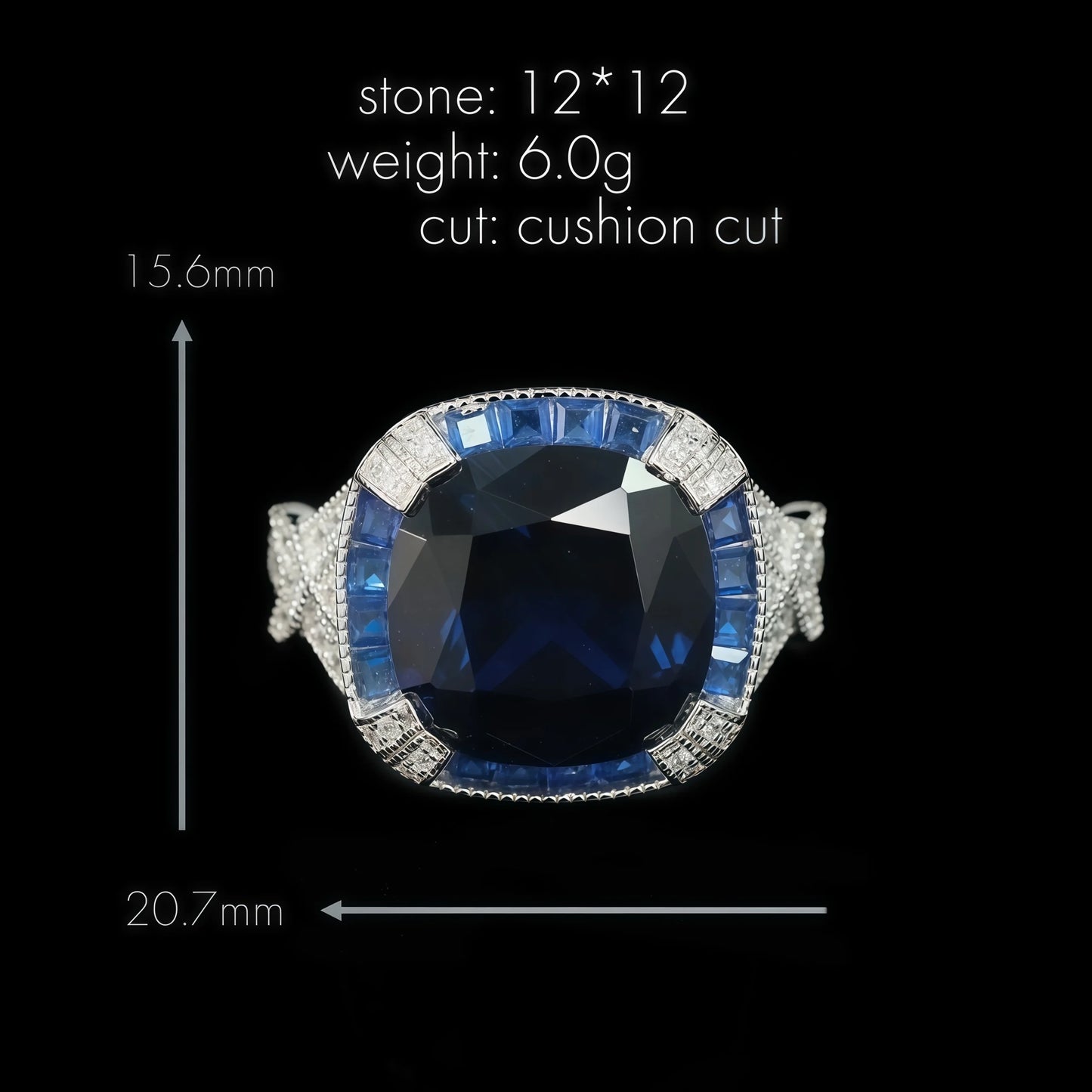 MUSHAN Jewelry Factory 925 Sterling Silver Party Ring High Carbon Diamond with Lab Grown Gemstones Blue Spinel Rings for Women