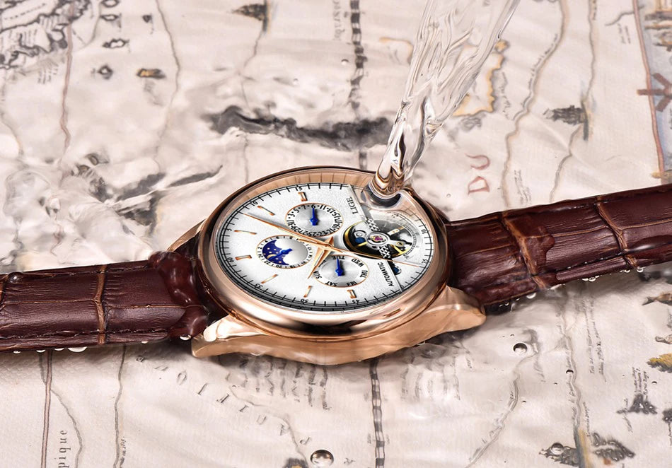 LIGE Tourbillon Automatic Mechanical Watch – 50M Waterproof, Date & Week Display