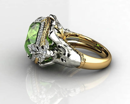 Green Agate Crystal Adjustable Ring – Vintage Emerald Chalcedony Jewelry