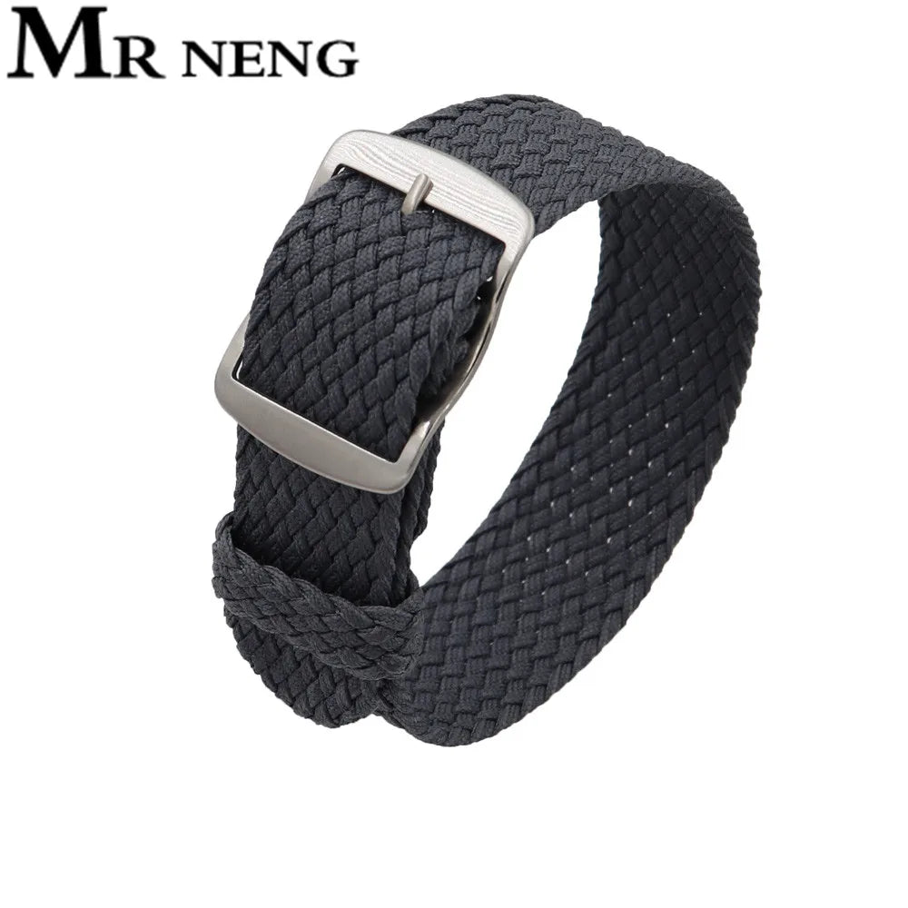 Watchband 18 20 22mm For Perlon Nylon Replacement Vintage Wrist Watch Band Belt Strap With Black&Silver Brushed Buckle Man Watch