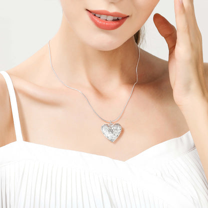 925 Sterling Silver Photo Frame Heart Pendant Necklace – Snake Chain for Women