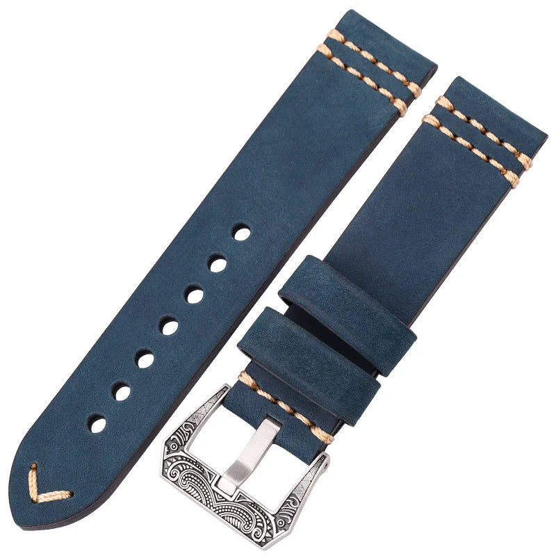Handmade Watchband 20mm 22mm 24mm Genuien Leather Watch Band Strap 4 Colors Cowhide Watch Accessories Retro Steel Buckle