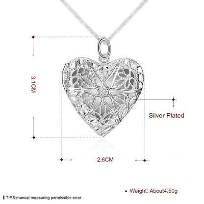 925 Sterling Silver Photo Frame Heart Pendant Necklace – Snake Chain for Women