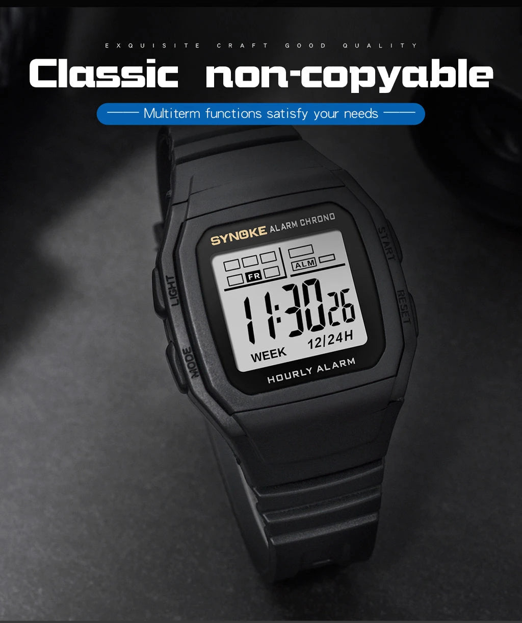 Men Digital Sports Watches, LED Display Timer 12/24 hours Digital Electronic Wristwatch Waterproof Clock