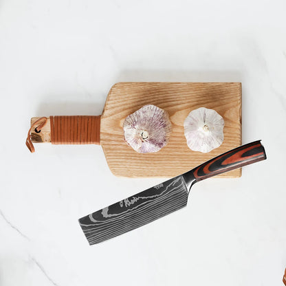 Chef Knife Set – Laser Damascus Pattern Japanese Santoku, Cleaver & Utility Knives (1-10pcs)