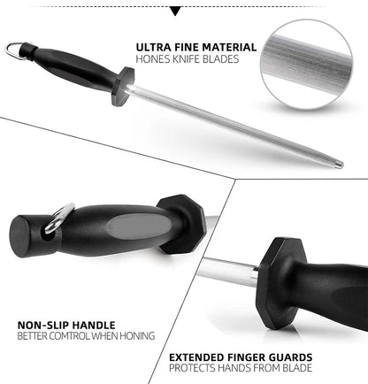 Honing Steel Knife Sharpener Rod – Professional 8/10-Inch Sharpening Stick