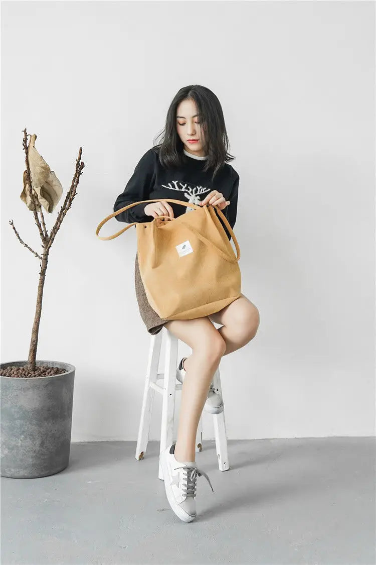 MARKROYAL Corduroy Tote Bag for Women Girls Kids Shoulder Bag with Inner Pocket For Work Travel And Shopping Dropshipping