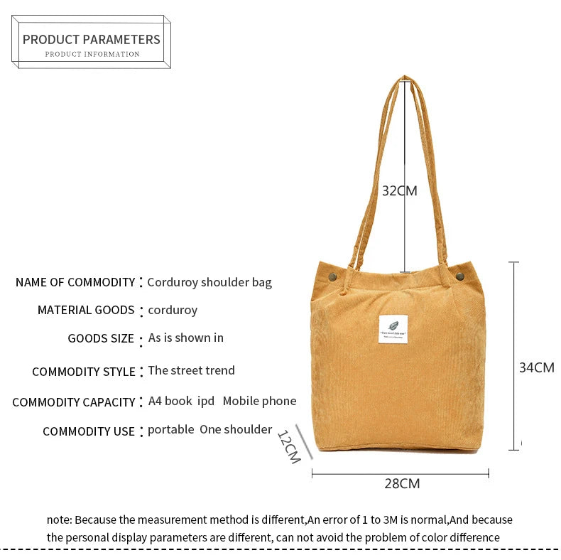 MARKROYAL Corduroy Tote Bag for Women Girls Kids Shoulder Bag with Inner Pocket For Work Travel And Shopping Dropshipping