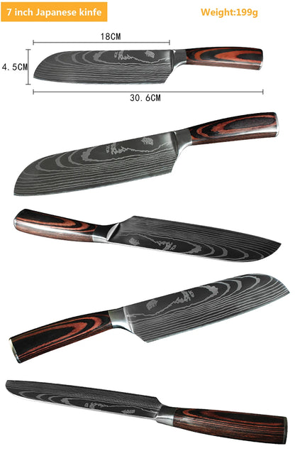 Chef Knife Set – Laser Damascus Pattern Japanese Santoku, Cleaver & Utility Knives (1-10pcs)