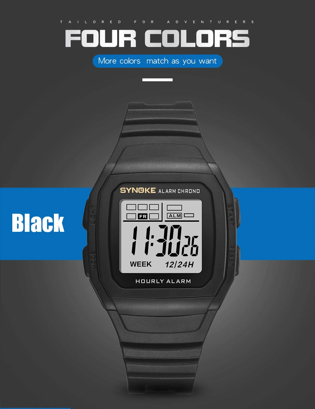 Men Digital Sports Watches, LED Display Timer 12/24 hours Digital Electronic Wristwatch Waterproof Clock