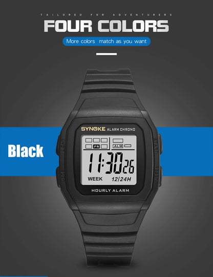 Men Digital Sports Watches, LED Display Timer 12/24 hours Digital Electronic Wristwatch Waterproof Clock - BeeTrendyShop.COM