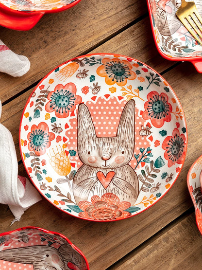 Cute Rabbit Hand-Painted Ceramic Bowl – Underglaze Soup, Noodle & Fruit Salad Bowl