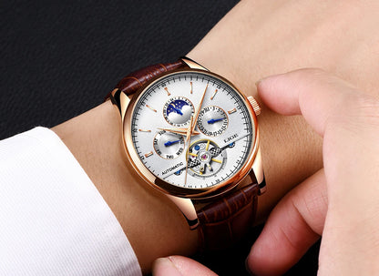 LIGE Tourbillon Automatic Mechanical Watch – 50M Waterproof, Date & Week Display