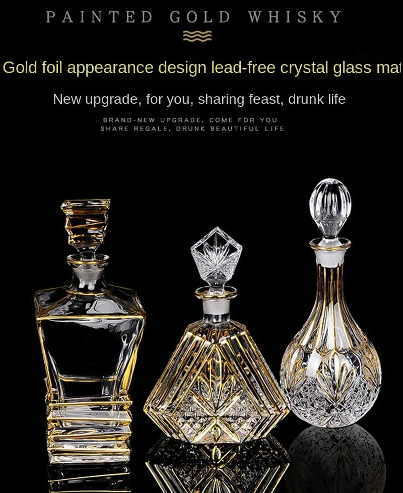 Crystal Red Wine Decanter with Gold Line – Whiskey & Liquor Dispenser Jug