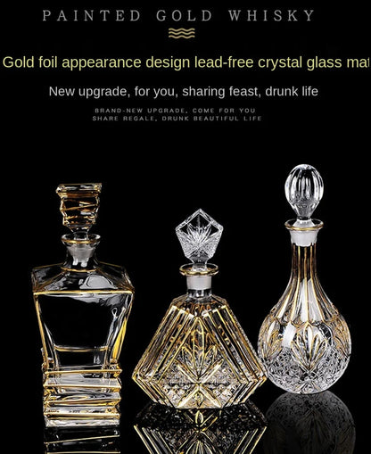 Crystal Red Wine Decanter with Gold Line – Whiskey & Liquor Dispenser Jug
