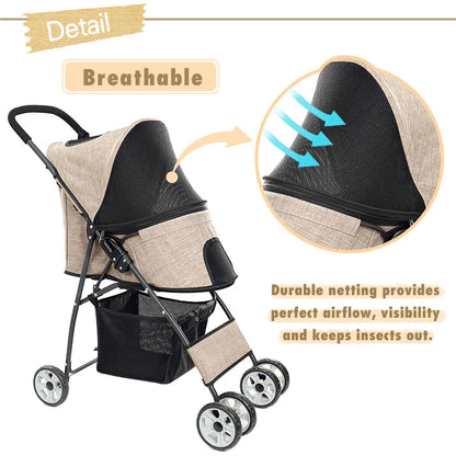 4-Wheel Pet Jogger - All-Terrain Stroller with Storage Basket - BeeTrendyShop.COM
