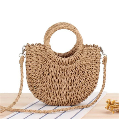 Yogodlns Handmade Half-Round Rattan Woven Straw Bag Summer Women Messenger Crossbody Bags Girls Small Beach Handbag New - BeeTrendyShop.COM