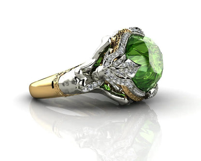Green Agate Crystal Adjustable Ring – Vintage Emerald Chalcedony Jewelry