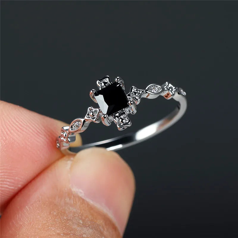 Fashion Ring 925 Silver Jewelry with Obsidian Zircon Gemstone Finger Rings Accessories for Women Wedding Party Gifts Wholesale