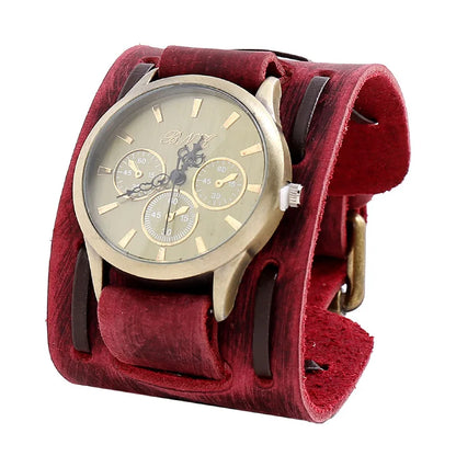Men's Watches Punk Retro Decorative Wide Strap Watch Male Reloj Clock Leather Bracelet Quartz Military Man WristWatch - BeeTrendyShop.COM