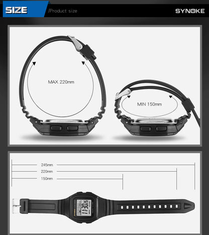 Men Digital Sports Watches, LED Display Timer 12/24 hours Digital Electronic Wristwatch Waterproof Clock - BeeTrendyShop.COM