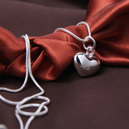 925 Sterling Silver Heart Pendant Snake Chain Necklace – Women’s Fine Jewelry
