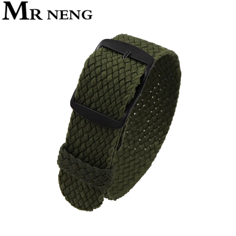 Watchband 18 20 22mm For Perlon Nylon Replacement Vintage Wrist Watch Band Belt Strap With Black&Silver Brushed Buckle Man Watch