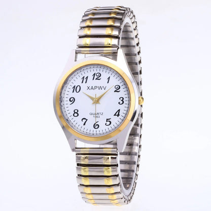 Classic Large Dial Elastic Quartz Fashionable Couple Watch Spring Steel Band Retro Large Digital Student Elderly Watches - BeeTrendyShop.COM