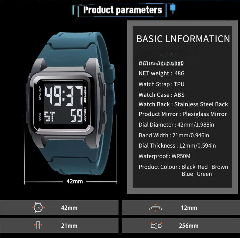 Men's Digital Watches Waterproof Men Sports Watch Luminous Multifunction Clock Outdoor Running Student Fitness Wristwatch