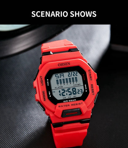 Men's Outdoor Tactical Digital Watch – Green Silicone, Waterproof, Big Dial, Sport Wristwatch