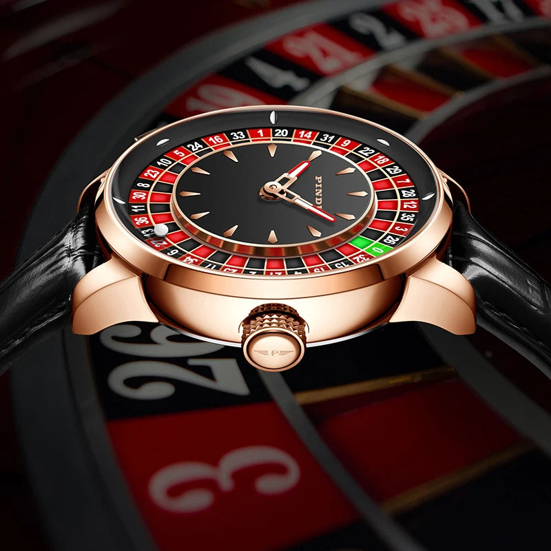 PINDU Players Gambling Series Men's Mechanical Watch European Roulette Poker Game Dial Automatic Movement Design Party Watch
