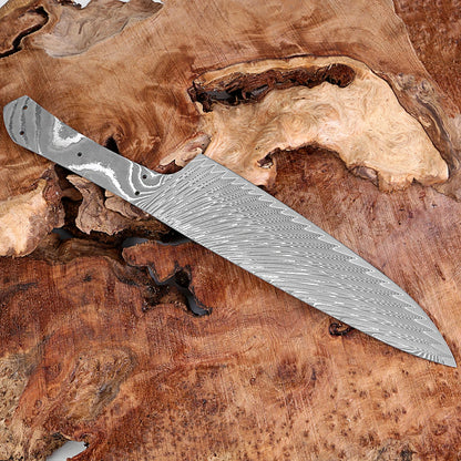 Japanese Damascus Chef Knife Blank – 8-Inch Full Tang Heat Treated DIY Knife Making Material