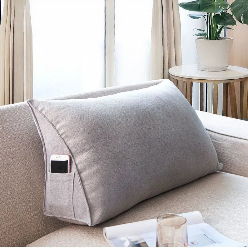 Soft Sofa Triangle Back Cushion Cover – Rectangular Bed Headboard Backrest Support Pillowcase with Pockets