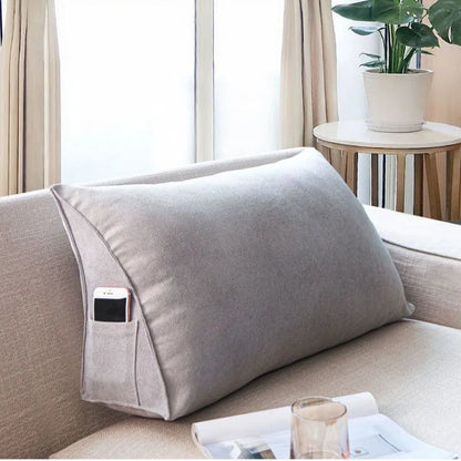 Soft Sofa Triangle Back Cushion Cover – Rectangular Bed Headboard Backrest Support Pillowcase with Pockets
