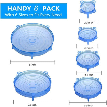 6-Piece Silicone Stretch Lids – Universal Microwave Food Covers & Elastic Bowl Caps