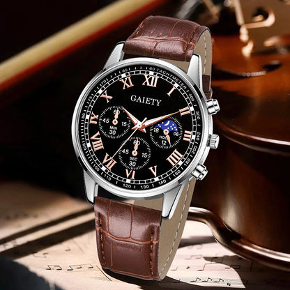 1PCS Fashion Men's Watch Set Business Versatile Retro Classic Quartz Watch Suitable for Daily Clothing Matching or Holiday Gifts - BeeTrendyShop.COM