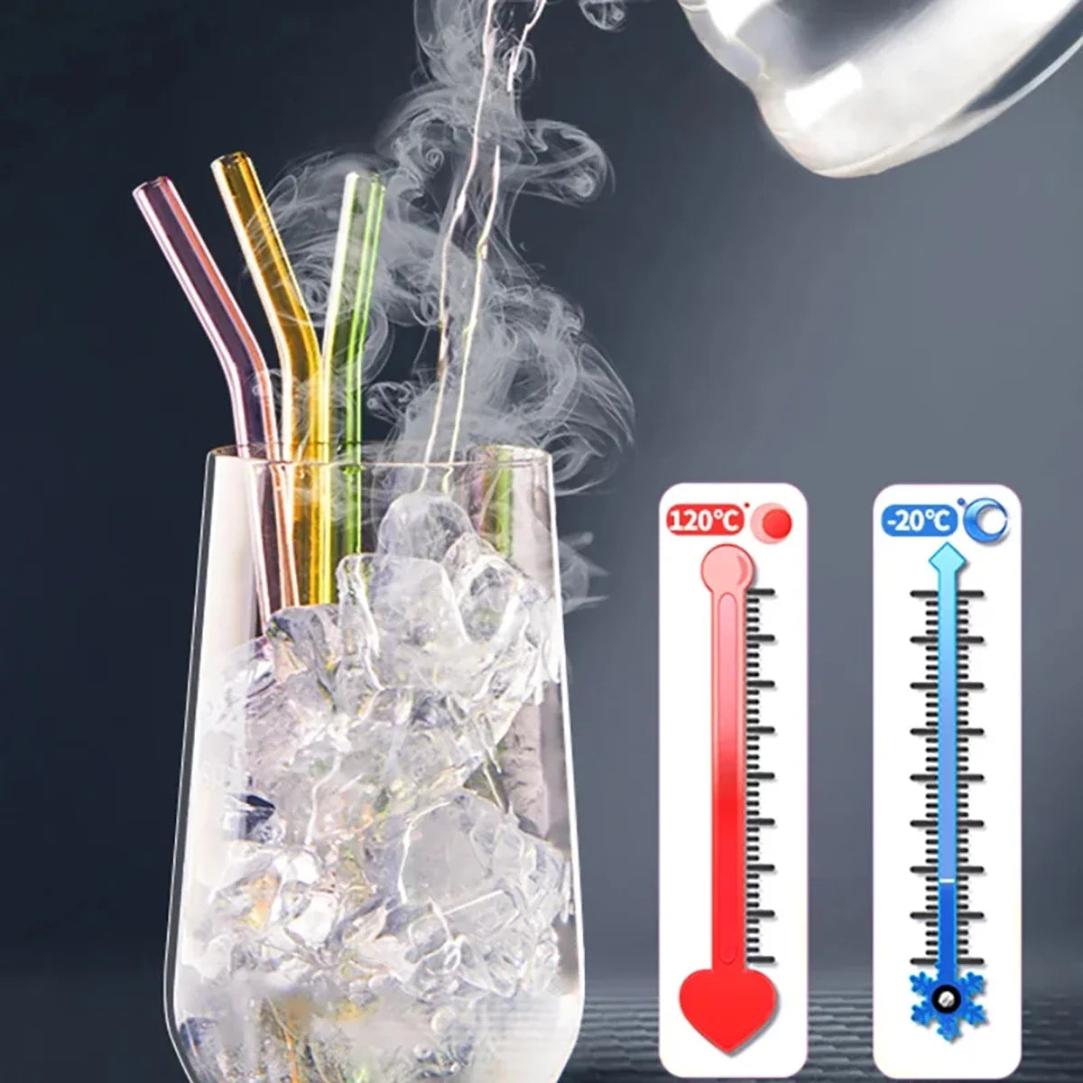 8Pcs Reusable Glass Straws – Colorful Eco-Friendly Borosilicate Drinking Straws