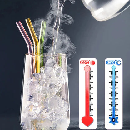 8Pcs Reusable Glass Straws – Colorful Eco-Friendly Borosilicate Drinking Straws