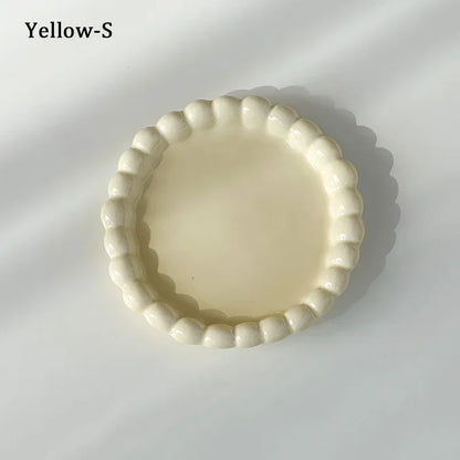 French-Style Beaded Ceramic Dessert Plate – Ins Style Breakfast & Ornament Serving Dish